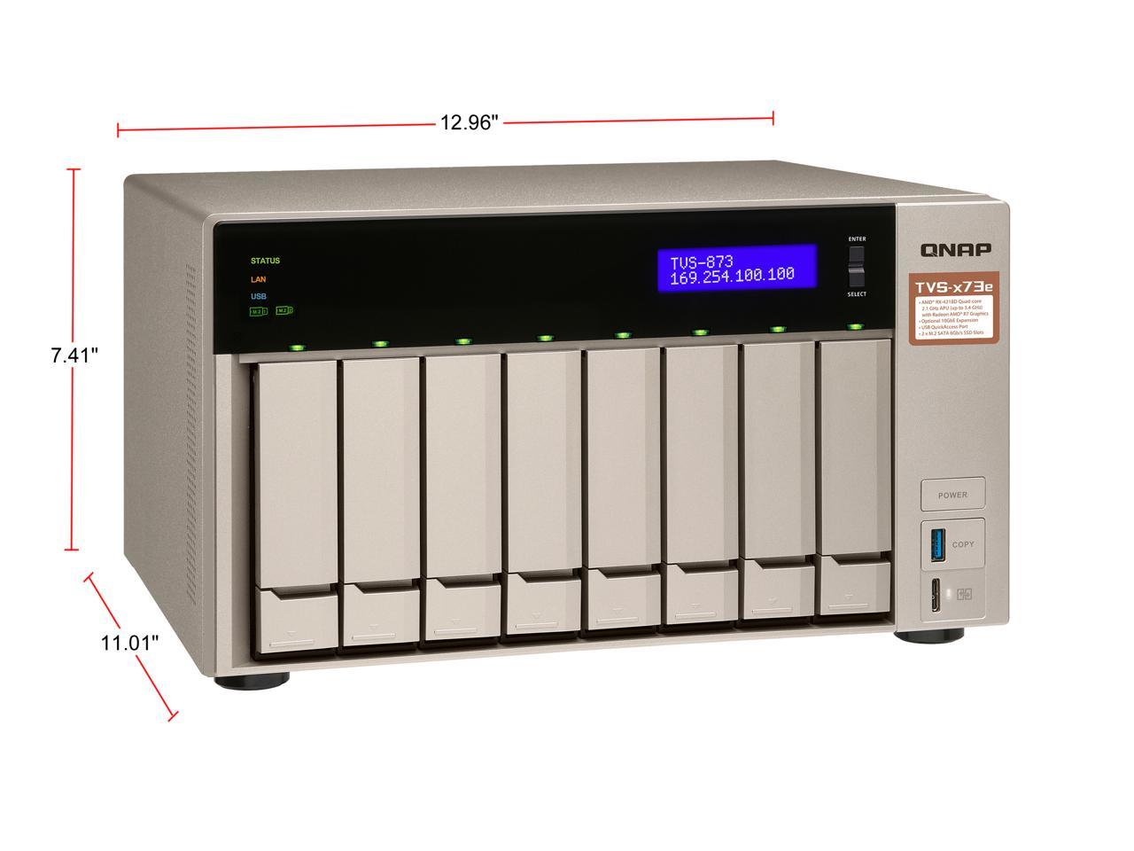Qnap 8-bay NAS/iSCSI IP-SAN, AMD R series Quad-core 2.1GHz, 4GB RAM, 10G-ready (TVS-873e-4G-US)