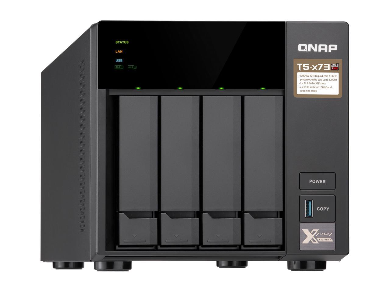 QNAP TS-473-8G-US 4-Bay NAS/iSCSI IP-SAN, AMD R Series Quad-core 2.1GHz, 8GB RAM, 10G-Ready