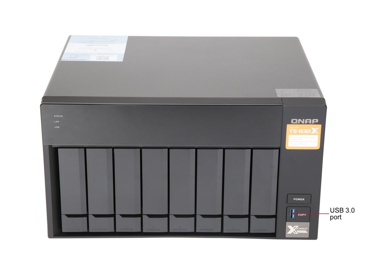 QNAP TS-832X-8G-US High-Performance 8-Bay 64-bit NAS Built-in 2 x 10GbE (SFP+) Network, Hardware Encryption, Quad Core 1.7GHz, 8GB RAM, 2 x 1GbE