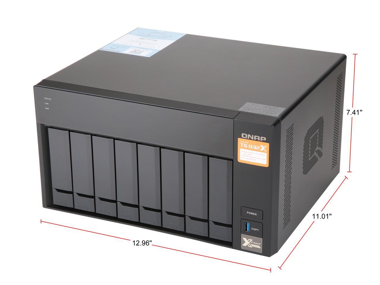 QNAP TS-832X-8G-US High-Performance 8-Bay 64-bit NAS Built-in 2 x 10GbE (SFP+) Network, Hardware Encryption, Quad Core 1.7GHz, 8GB RAM, 2 x 1GbE