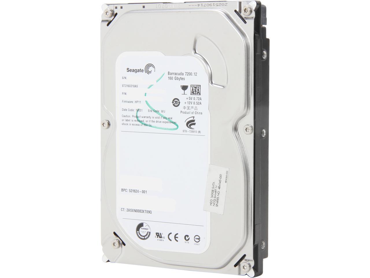 Seagate BarraCuda 7200.12 ST3160318AS 160GB 7200 RPM 8MB Cache SATA 3.0Gb/s 3.5" Internal Hard Drive Bare Drive