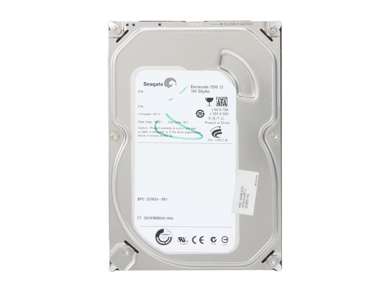 Seagate BarraCuda 7200.12 ST3160318AS 160GB 7200 RPM 8MB Cache SATA 3.0Gb/s 3.5" Internal Hard Drive Bare Drive