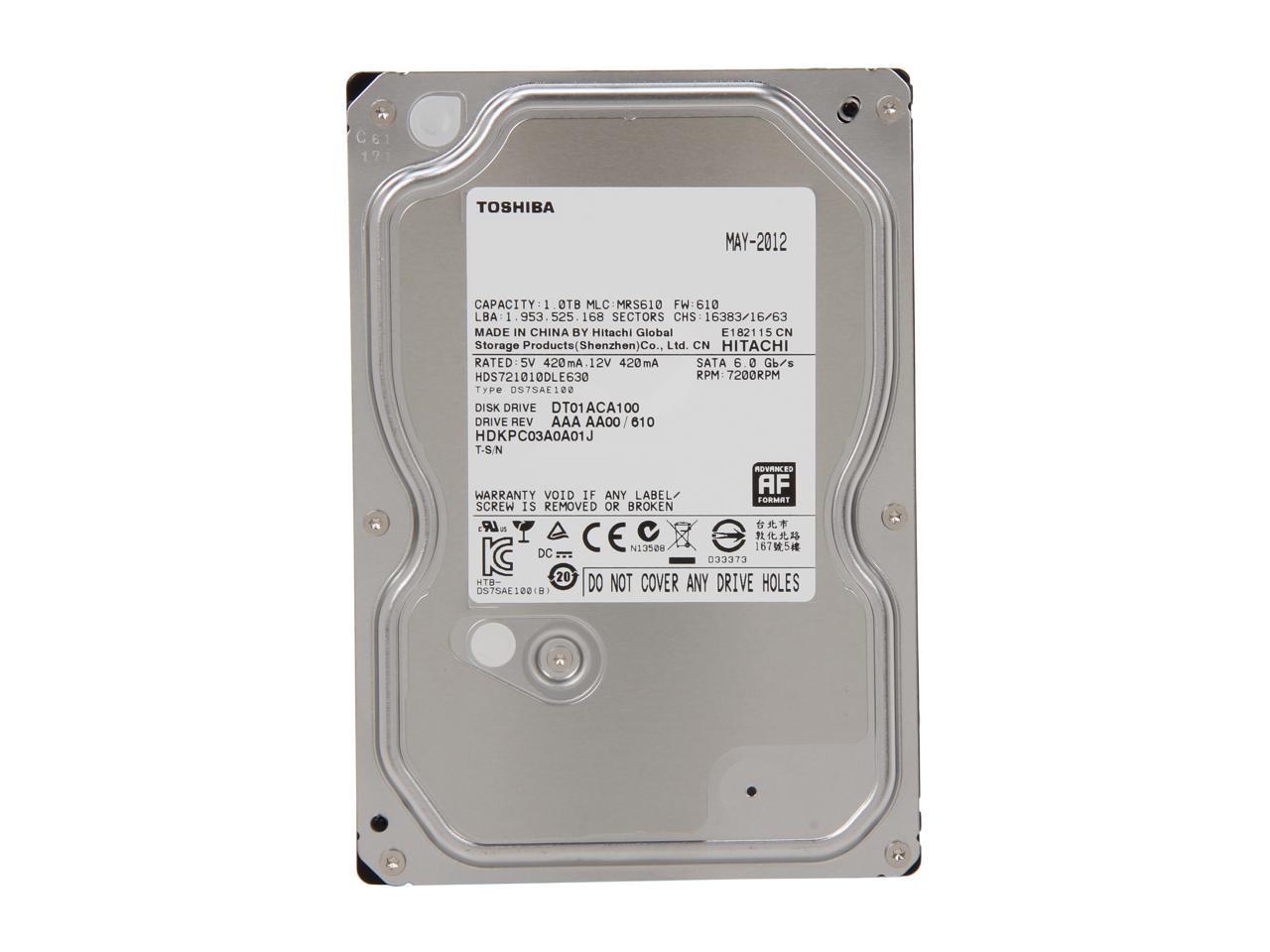 TOSHIBA DT01ACA100 1TB 7200 RPM 32MB Cache SATA 6.0Gb/s 3.5" Internal Hard Drive Bare Drive