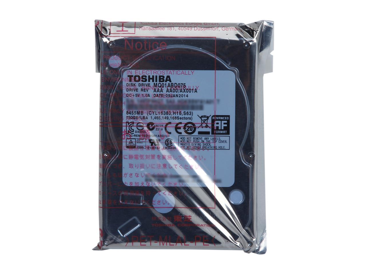 TOSHIBA MQ01ABD075 750GB 5400 RPM 8MB Cache SATA 3.0Gb/s 2.5" Internal Notebook Hard Drive