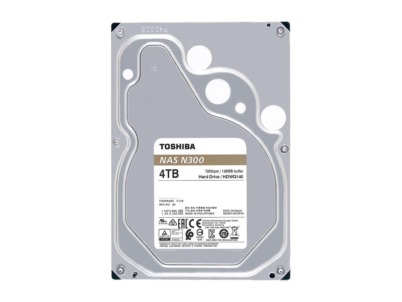 Toshiba N300 4TB NAS Internal Hard Drive 7200 RPM SATA 6Gb/s 128MB Cache 3.5inch - HDWQ140XZSTA (RETAIL PACKAGE)