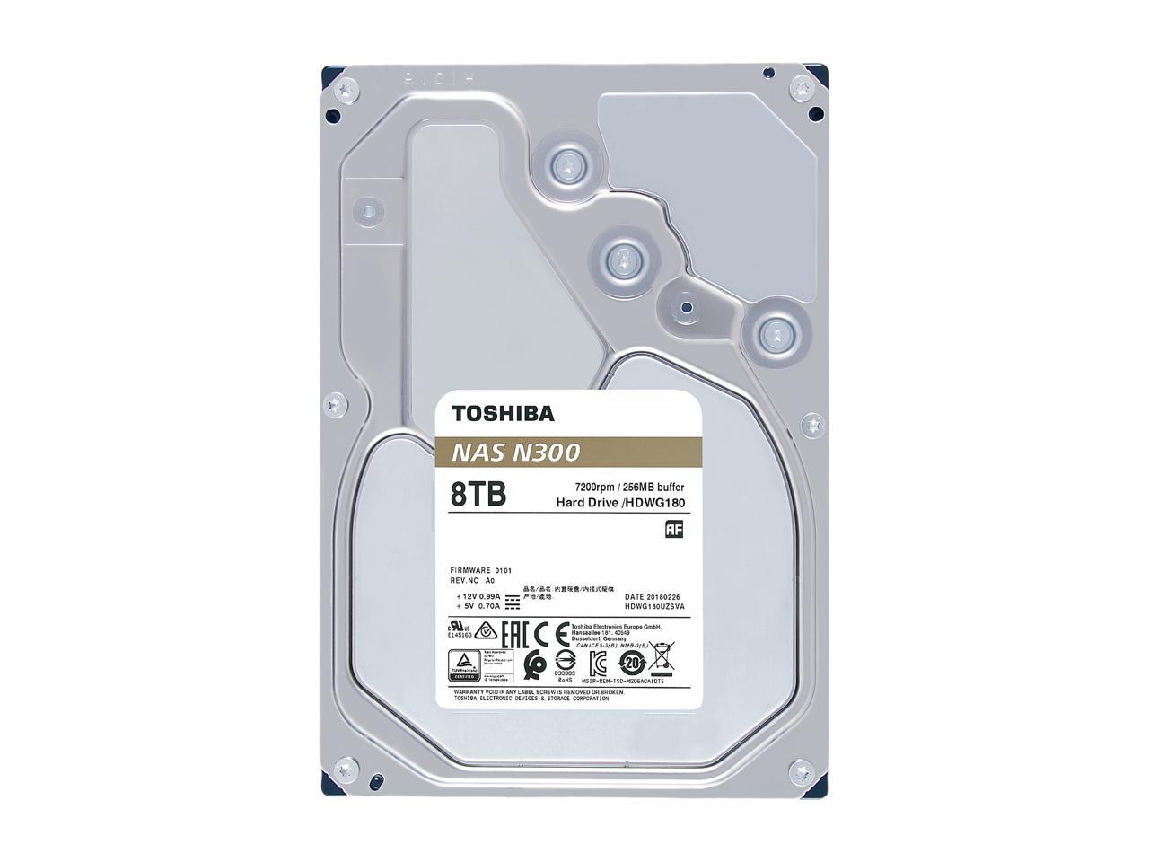 TOSHIBA N300 HDWG180XZSTA 8TB 7200 RPM 256MB Cache SATA 6.0Gb/s 3.5" High-Reliability Hard Drive