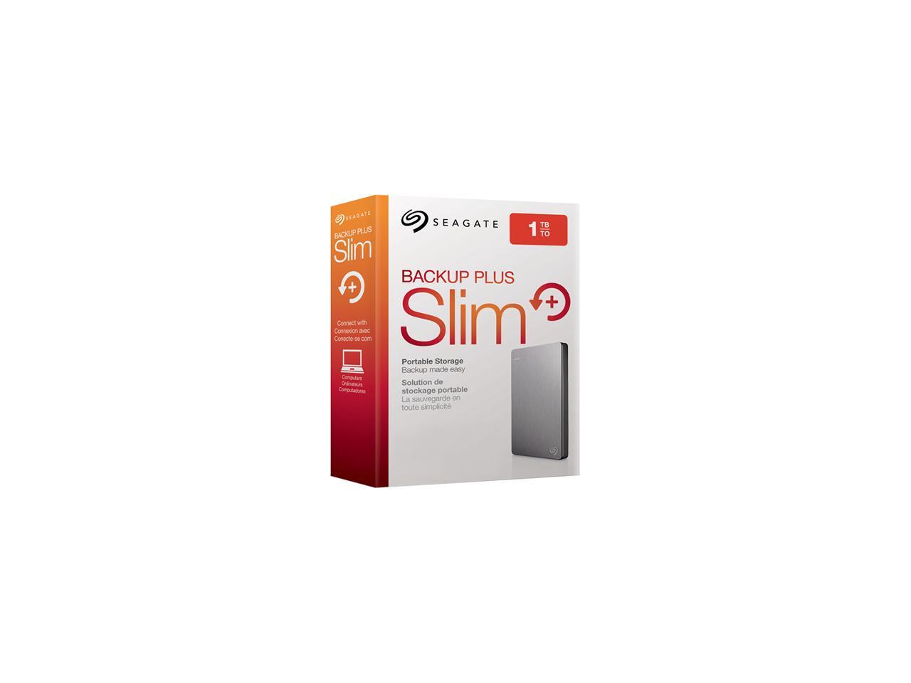 Seagate Backup Plus Slim 1TB USB 3.0 Portable External Hard Drive - STDR1000101 (Silver)