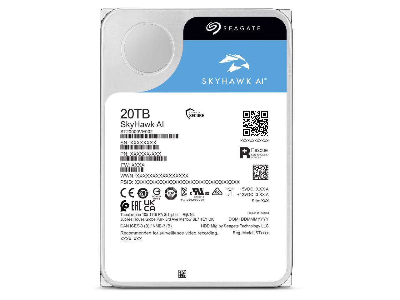 Seagate SkyHawk AI ST20000VE002 20TB 7200 RPM 256MB Cache SATA 6.0Gb/s 3.5" Internal Hard Drive
