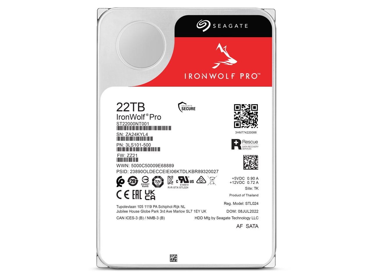 Seagate IronWolf Pro 22TB Enterprise NAS Internal HDD – CMR 3.5in SATA 6Gb/s 7200 RPM (ST22000NT001)