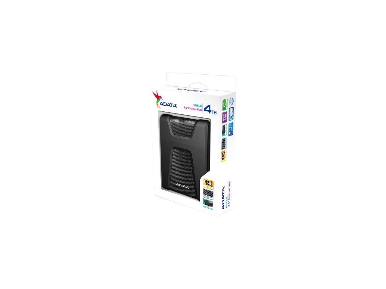 ADATA 4TB HD650 Portable Hard Drive USB 3.1 Model AHD650-4TU31-CBK Black