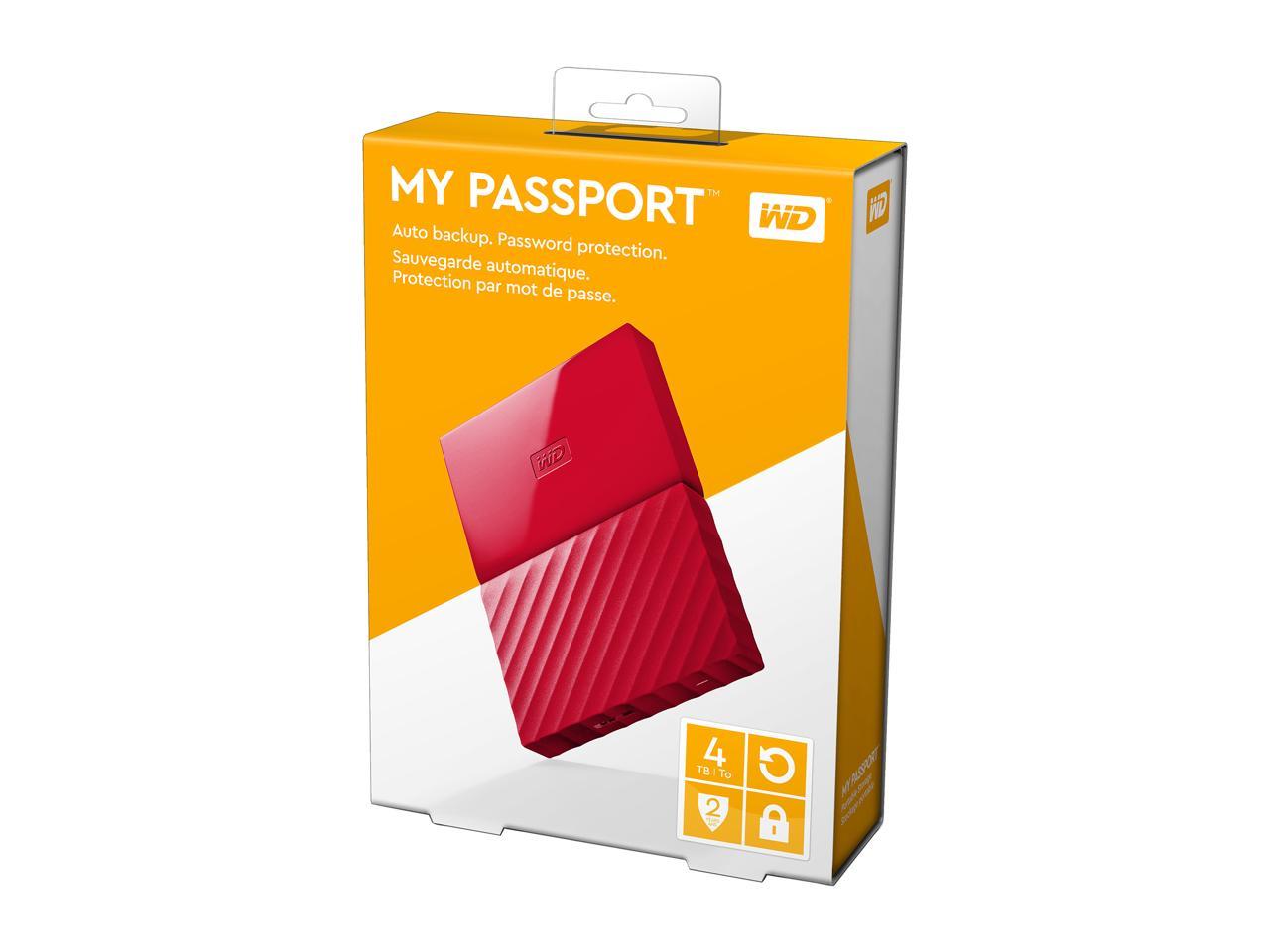 WD 4TB My Passport Portable Hard Drive USB 3.0 Model WDBYFT0040BRD-WESN Red