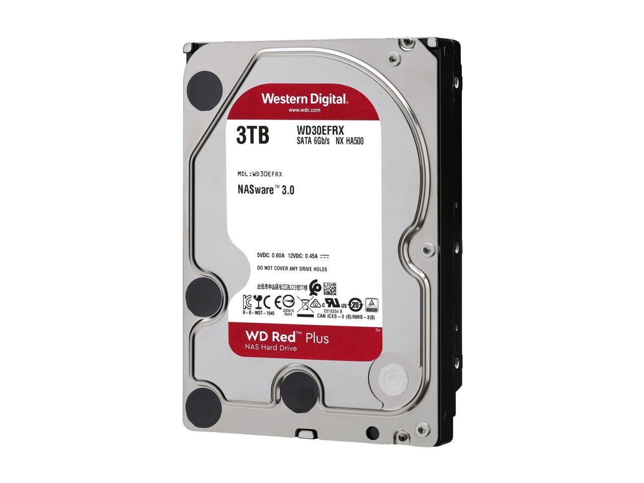 WD Red Plus 3TB NAS Hard Disk Drive - 5400 RPM Class SATA 6Gb/s, CMR, 64MB Cache, 3.5 Inch - WD30EFRX