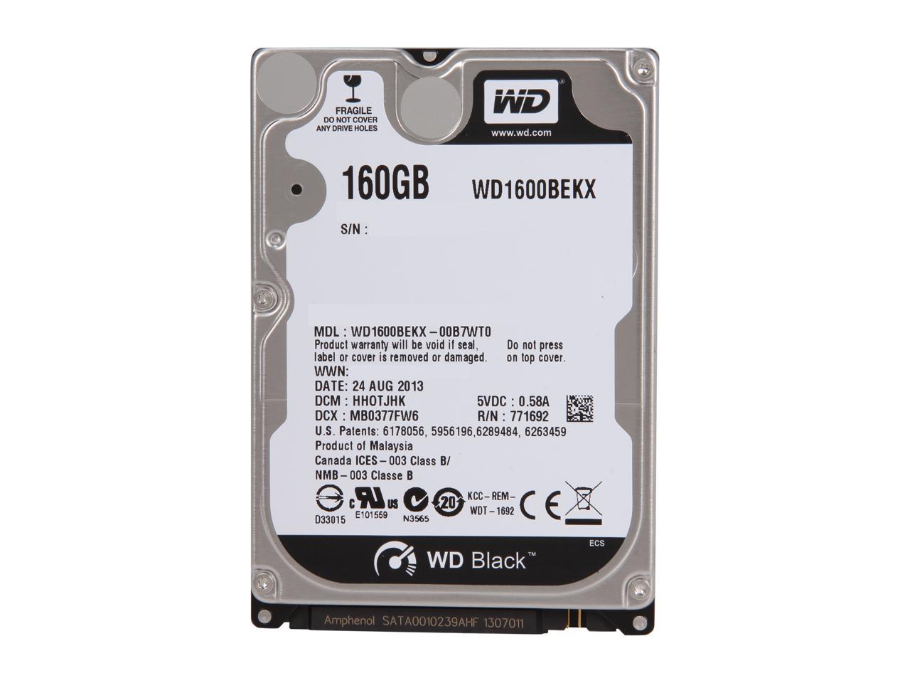 WD BLACK SERIES WD1600BEKX 160GB 7200 RPM 16MB Cache SATA 6.0Gb/s 2.5" Internal Notebook Hard Drive Bare Drive