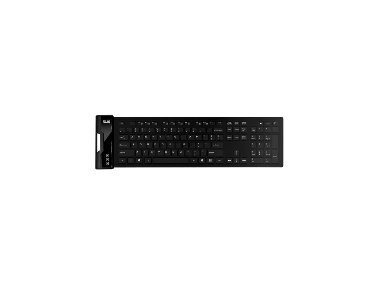 Adesso AKB-232UB USB Antimicrobial Foldable water proof 120-key full size keyboard, 0.43" x 18.00" x 4.82" (Black)