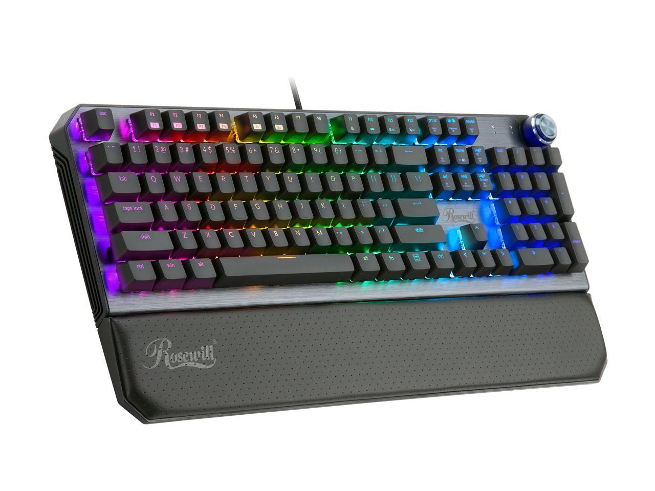 Rosewill NEON K91 RGB Mechanical Gaming Keyboard with Blue Switches, Underglow and 17 Backlit Modes, Multifunctional Dial Control, Wrist Rest and PBT Keycap Set