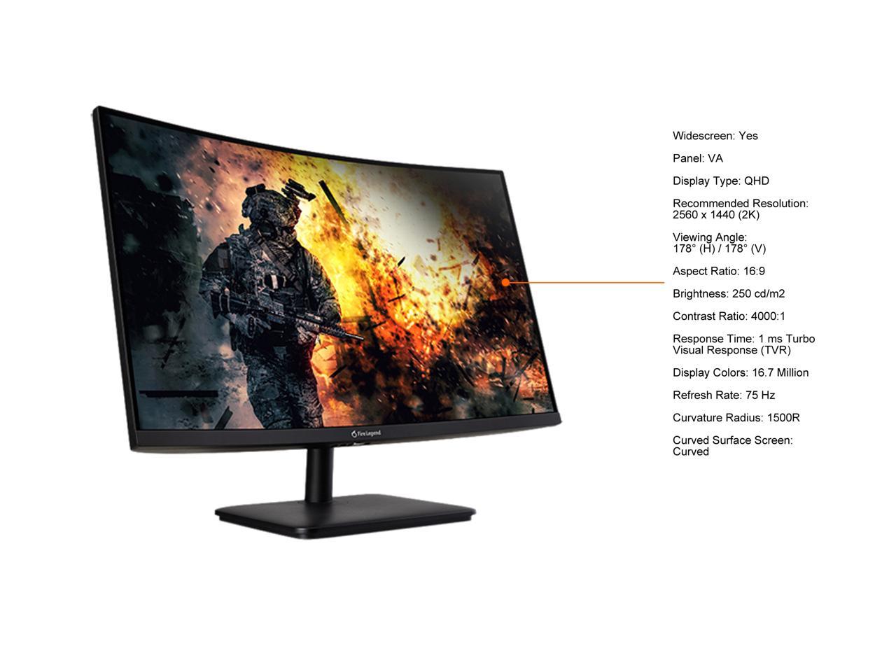 Acer 27HC5UR BMIIPX 27" QHD 2560 x 1440 (2K) 75 Hz HDMI, DisplayPort, Audio, Curved Gaming Monitor