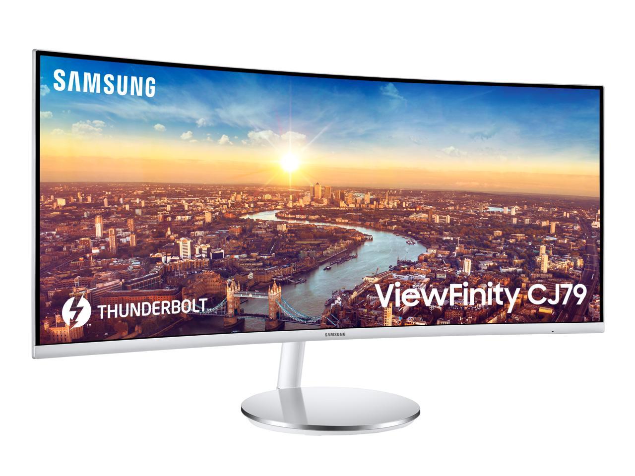 SAMSUNG CJ79 ViewFinity LC34J791WTNXZA 34" 3440 x 1440 WQHD 2K 100Hz Computer Monitor Thunderbolt 3 Daisy Chain QLED HDMI USB Hub Height Adjustable Stand
