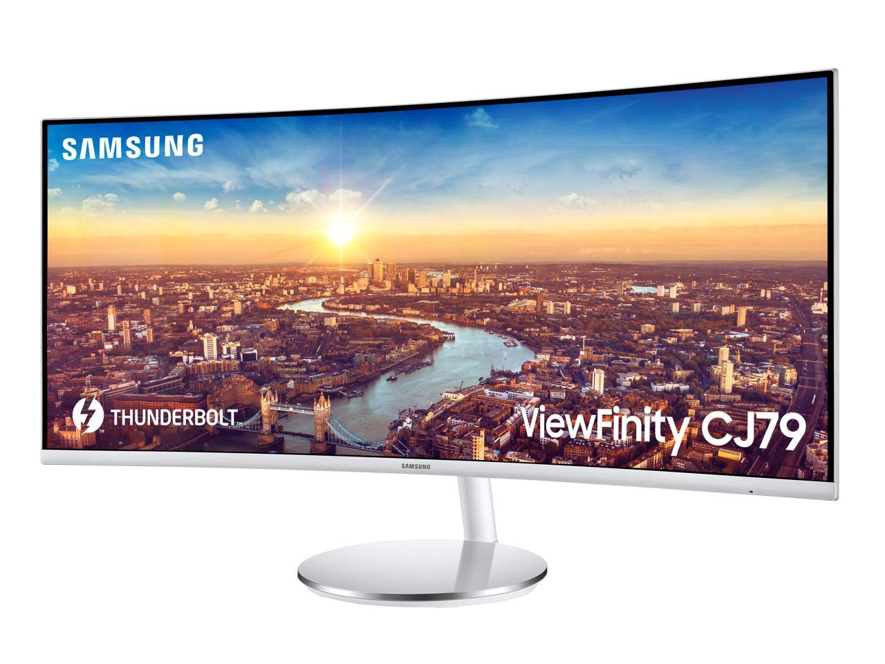 SAMSUNG CJ79 ViewFinity LC34J791WTNXZA 34" 3440 x 1440 WQHD 2K 100Hz Computer Monitor Thunderbolt 3 Daisy Chain QLED HDMI USB Hub Height Adjustable Stand