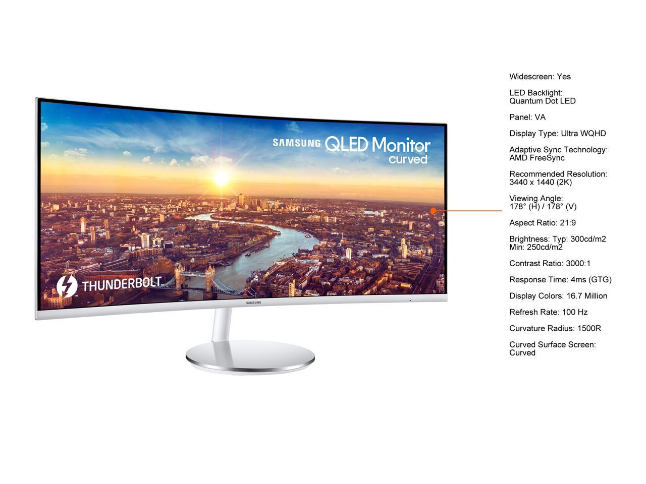 SAMSUNG C34J791 34" 3440 x 1440 WQHD 2K Resolution 100Hz HDMI DisplayPort 2x Thunderbolt 3 AMD FreeSync Built-in Speakers Curved Quantum Dot Color Ultra Wide Screen Gaming Monitor