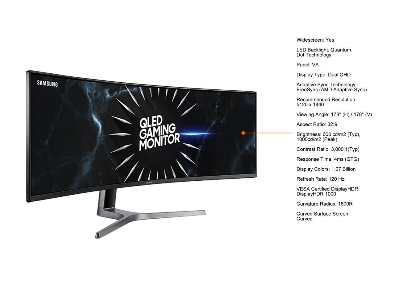 Samsung CRG9 Series LC49RG90SSNXZA 49" Dual Quad HD 5120 x 1440 Resolution 120Hz HDMI, 2x DisplayPort AMD FreeSync 2 Flicker Free HDR1000 QLED Curved Gaming Monitor