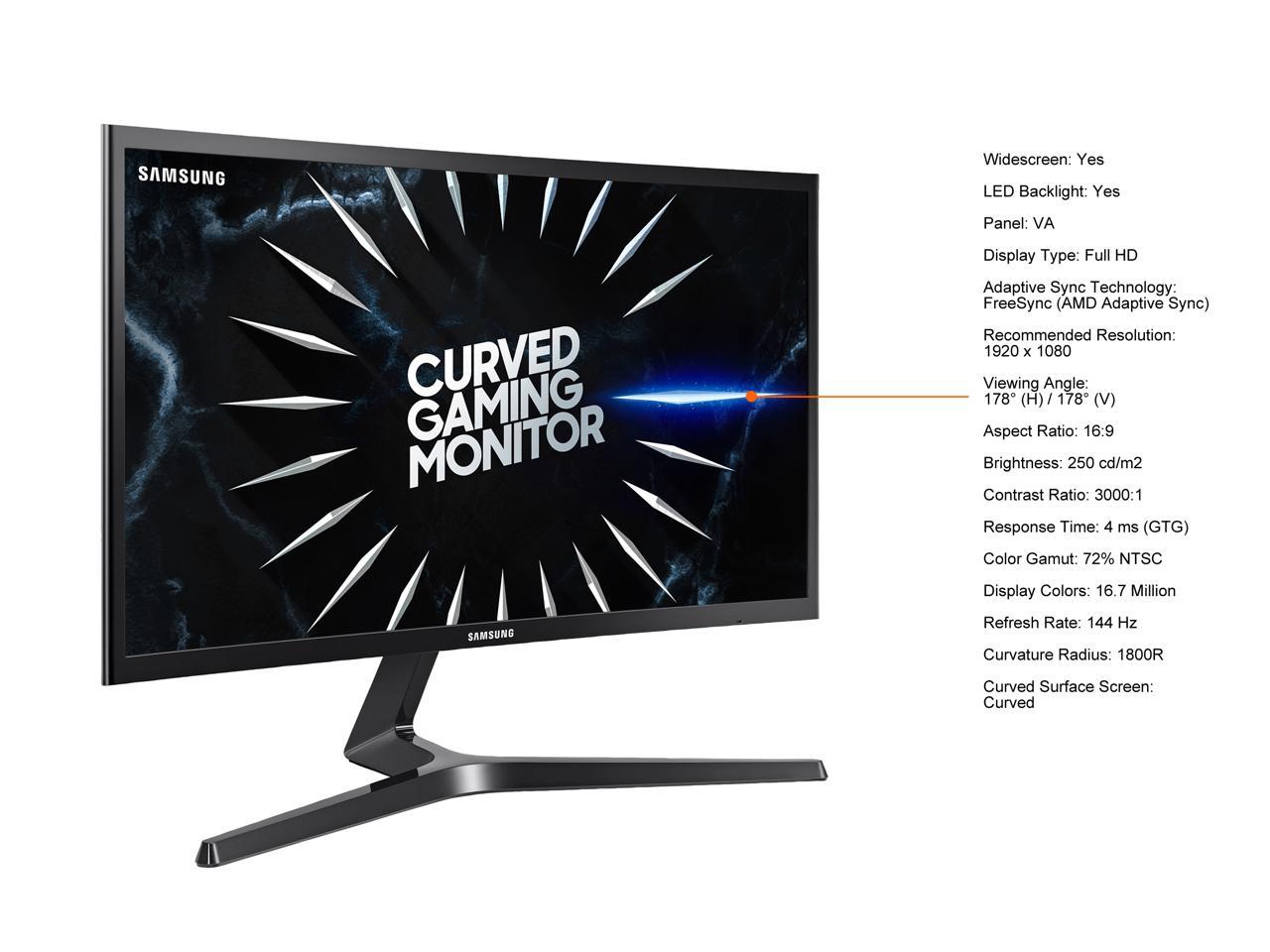 SAMSUNG CRG5 Series LC24RG50FZNXZA 24" Full HD 1920 x 1080 144 Hz HDMI, DisplayPort FreeSync (AMD Adaptive Sync) Curved Gaming Monitor