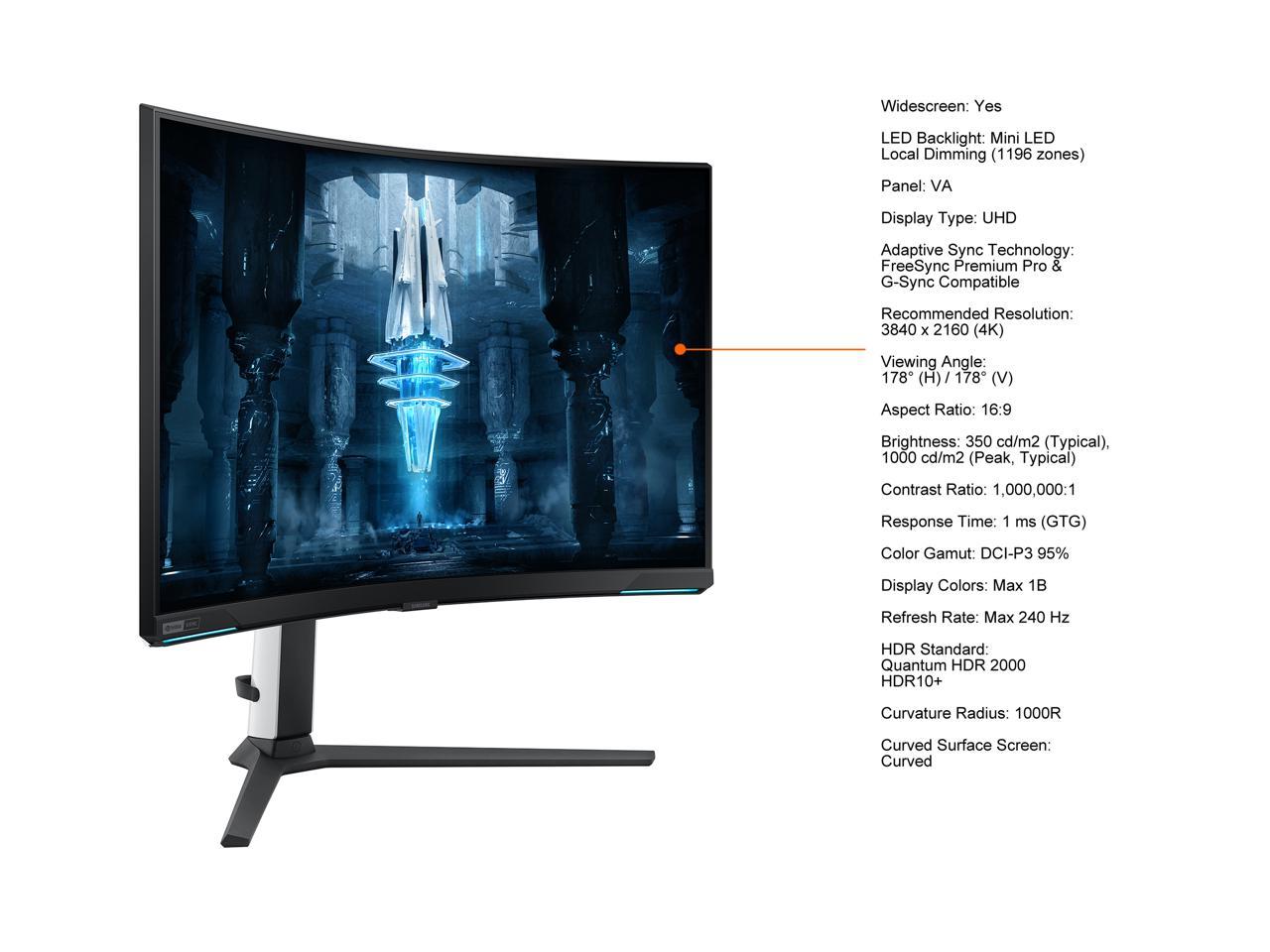 SAMSUNG 32" Max 240 Hz VA UHD Gaming Monitor FreeSync Premium Pro (AMD Adaptive Sync) 3840 x 2160 (4K) DCI-P3 95% HDMI, DisplayPort, USB, Audio Odyssey Neo G8 LS32BG852NNXGO