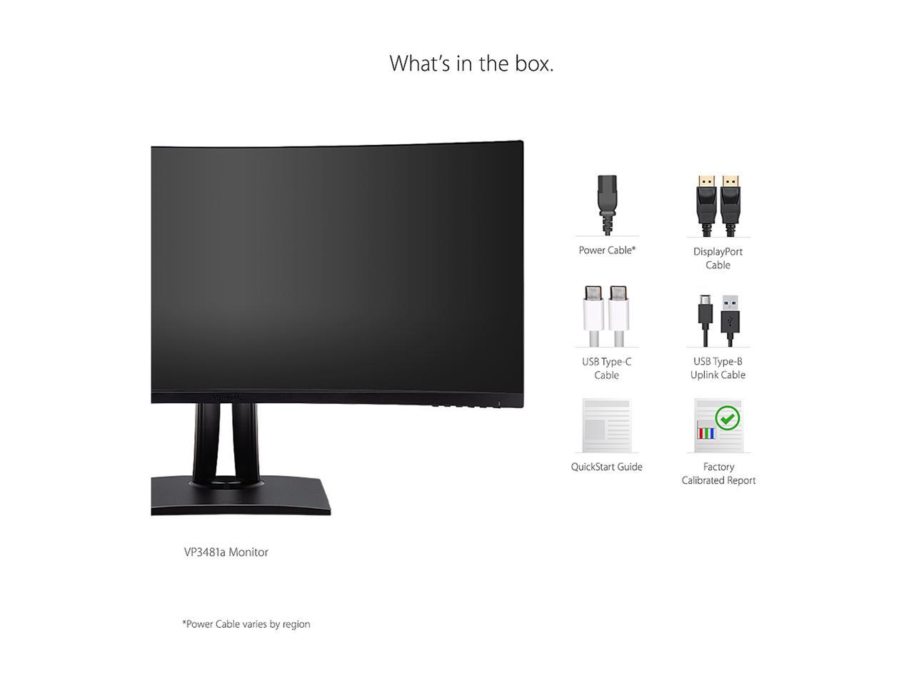 ViewSonic VP3481a 34 Inch Premium WQHD+ Curved Ultrawide Monitor with FreeSync, 100Hz, ColorPro 100% sRGB Rec 709, 14-bit 3D LUT, Eye Care, 90W USB C, HDMI, DisplayPort for Home and Office