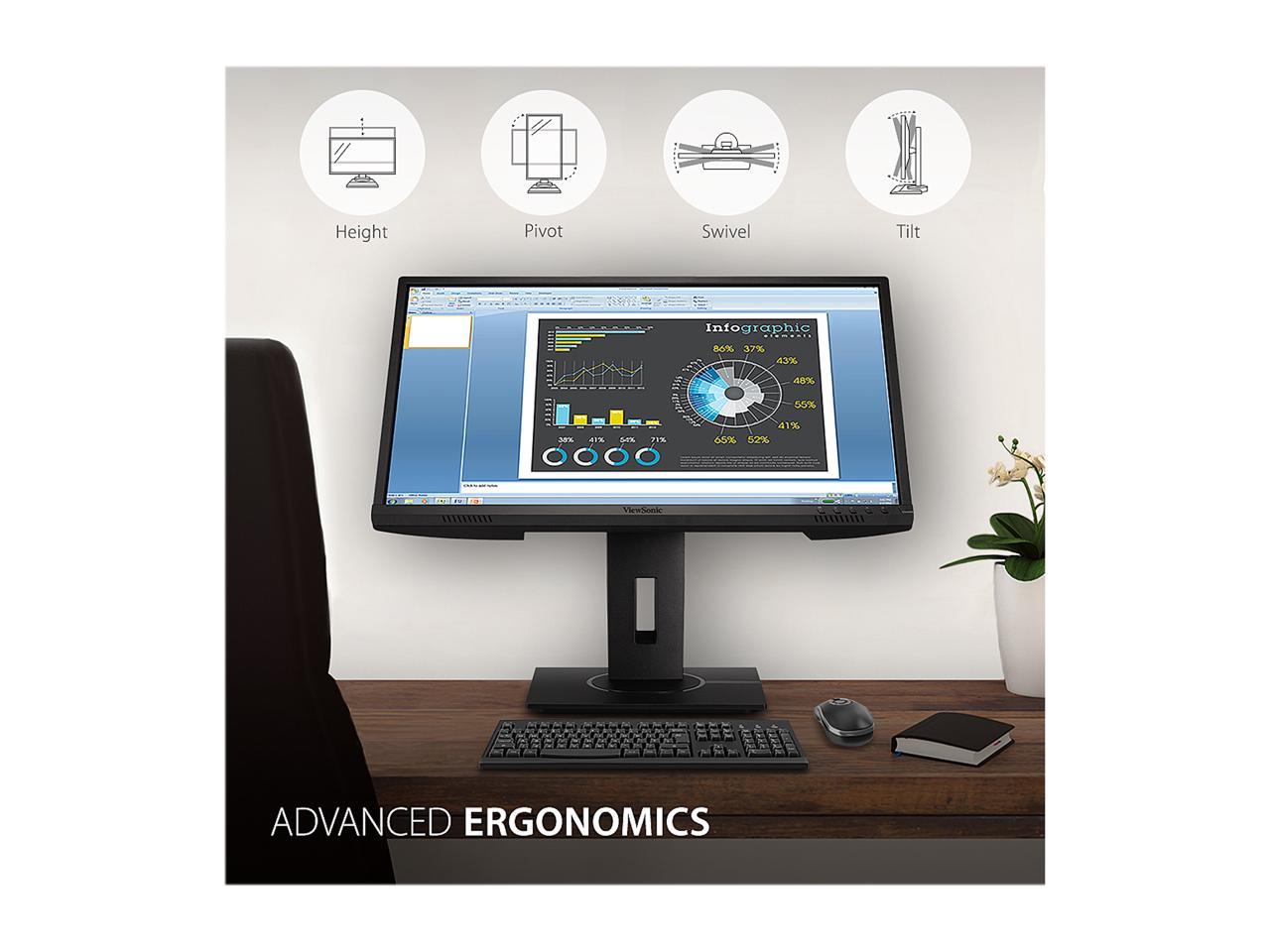 ViewSonic VG2440 24 Inch IPS 1080p Ergonomic Monitor with Integrate vDisplyManager HDMI DisplayPort VGA USB Inputs for Home and Office