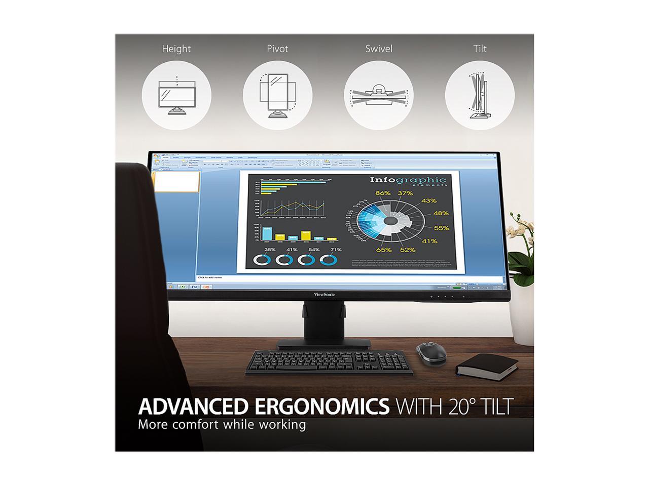 ViewSonic VA3456-MHDJ 34 Inch 21:9 UltraWide WQHD 1440p Monitor Frameless IPS with Ergonomics Design HDMI and DisplayPort Inputs for Home and Office