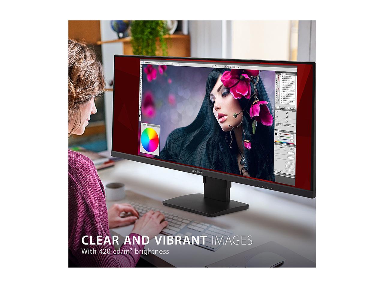 ViewSonic VA3456-MHDJ 34 Inch 21:9 UltraWide WQHD 1440p Monitor Frameless IPS with Ergonomics Design HDMI and DisplayPort Inputs for Home and Office