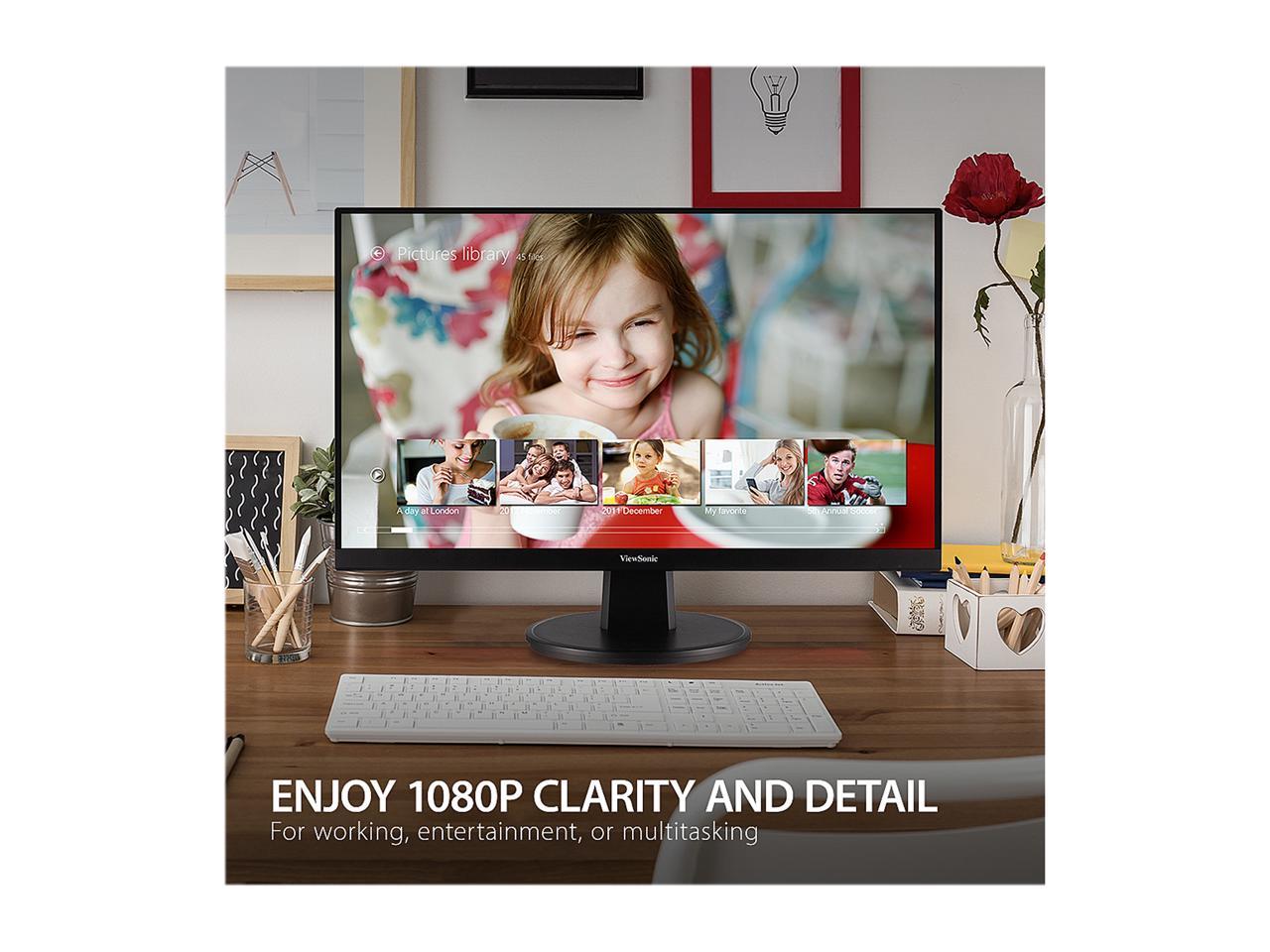 ViewSonic VA2447-MH 24 Inch Full HD 1080p Monitor with Ultra-Thin Bezel, Adaptive Sync, 75Hz, Eye Care, and HDMI, VGA Inputs for Home and Office