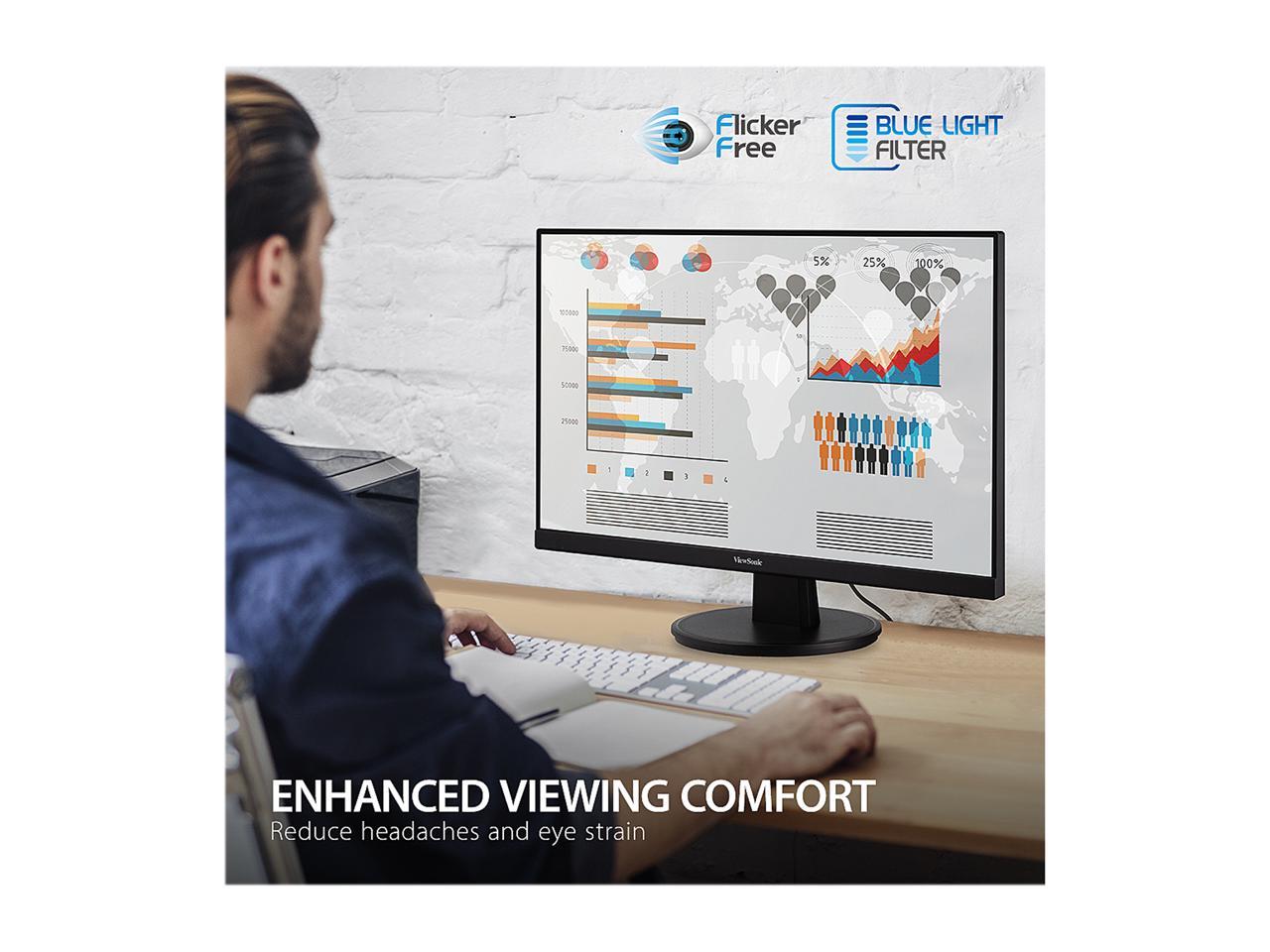 ViewSonic VA2447-MH 24 Inch Full HD 1080p Monitor with Ultra-Thin Bezel, Adaptive Sync, 75Hz, Eye Care, and HDMI, VGA Inputs for Home and Office