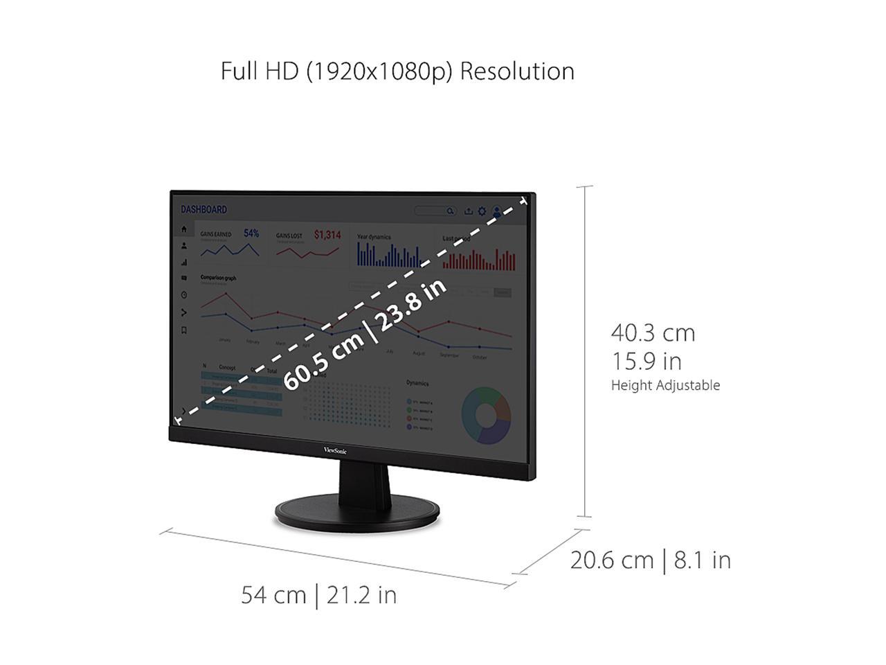 ViewSonic VA2447-MH 24 Inch Full HD 1080p Monitor with Ultra-Thin Bezel, Adaptive Sync, 75Hz, Eye Care, and HDMI, VGA Inputs for Home and Office