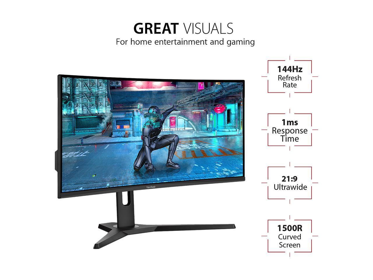 ViewSonic VX3418-2KPC 34 Inch 21:9 UltraWide WQHD 1440p 144Hz 1ms Curved Gaming Monitor with Adaptive-Sync Eye Care HDMI and Display Port