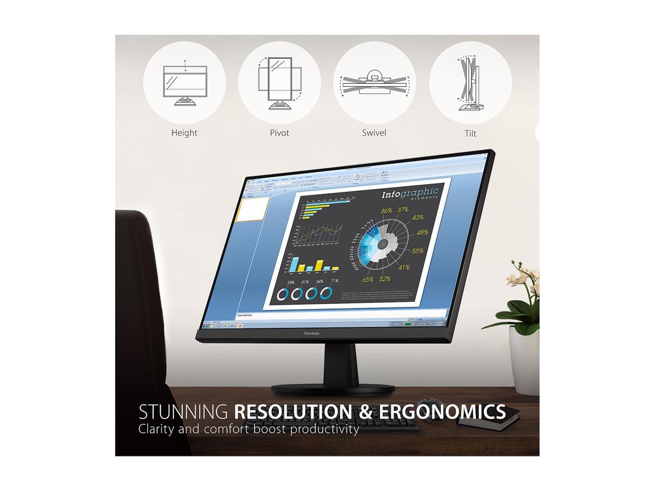 ViewSonic VA2747-MHJ 27 Inch Full HD 1080p Monitor with Advanced Ergonomics, Ultra-Thin Bezel, Adaptive Sync, 75 Hz, Eye Care, HDMI, VGA Inputs for Home and Office