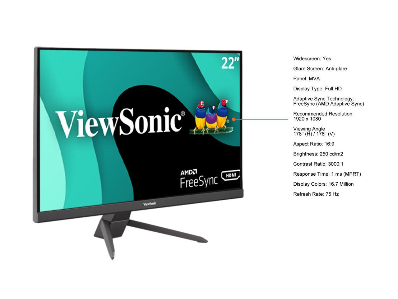 ViewSonic VX2267-MHD 22 Inch 1080p Gaming Monitor with 75Hz, 1ms, Ultra-Thin Bezels, FreeSync, Eye Care, HDMI, VGA, and DP
