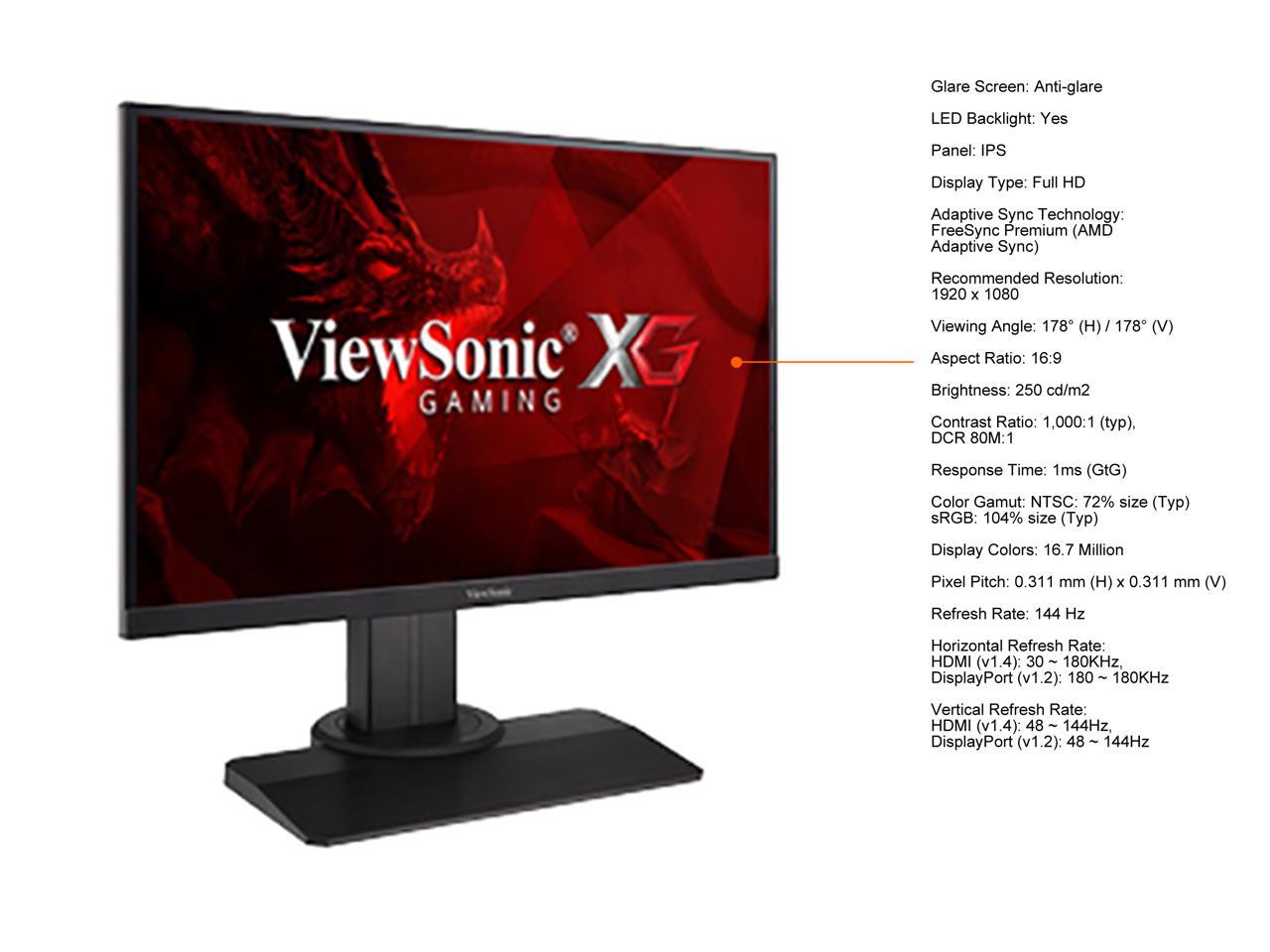 ViewSonic XG2705-2 27" Full HD 1920 x 1080 144 Hz HDMI, DisplayPort, Audio FreeSync Premium (AMD Adaptive Sync) Built-in Speakers Gaming Monitor