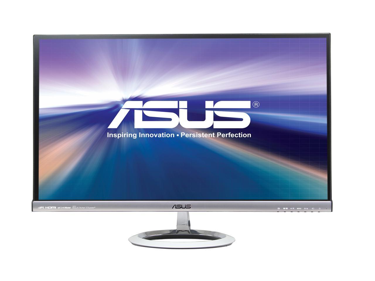 ASUS Designo MX279H Silver & Black 27" Frameless Widescreen Monitor FHD (1920x1080) AH-IPS 5ms (GTG) Built-in Audio by Bang & Olufsen ICEpower® 2 x HDMI D-Sub 3.5mm Earphone Jack 250 cd/m2 ASCR 80,000,000:1