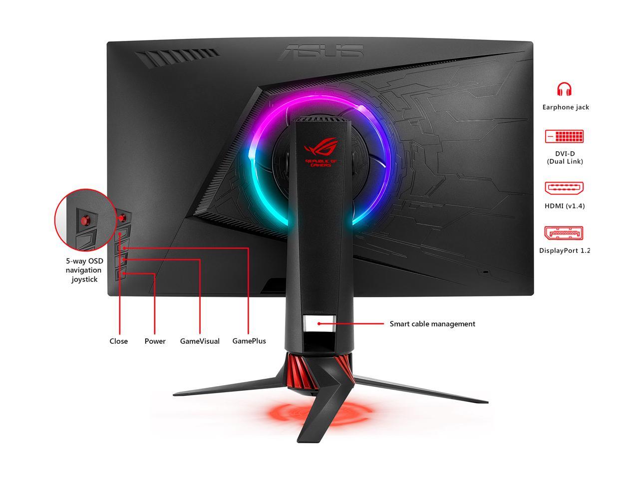 ASUS ROG Strix XG27VQ 27" Full HD 1920 x 1080 FreeSync 144Hz Curved Gaming Monitors with Aura RGB Lighting, Height, and Swift Adjustable