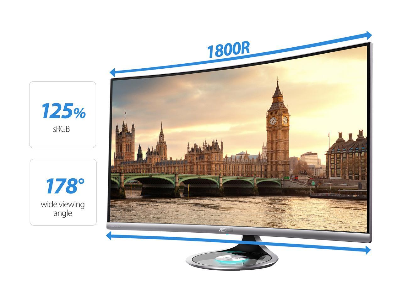 ASUS Designo Curved MX32VQ 31.5� WQHD 75Hz DP HDMI Eye Care Monitor with Adaptive-Sync 300 cd/m2 ASCR 100,000,000:1 (3,000:1)