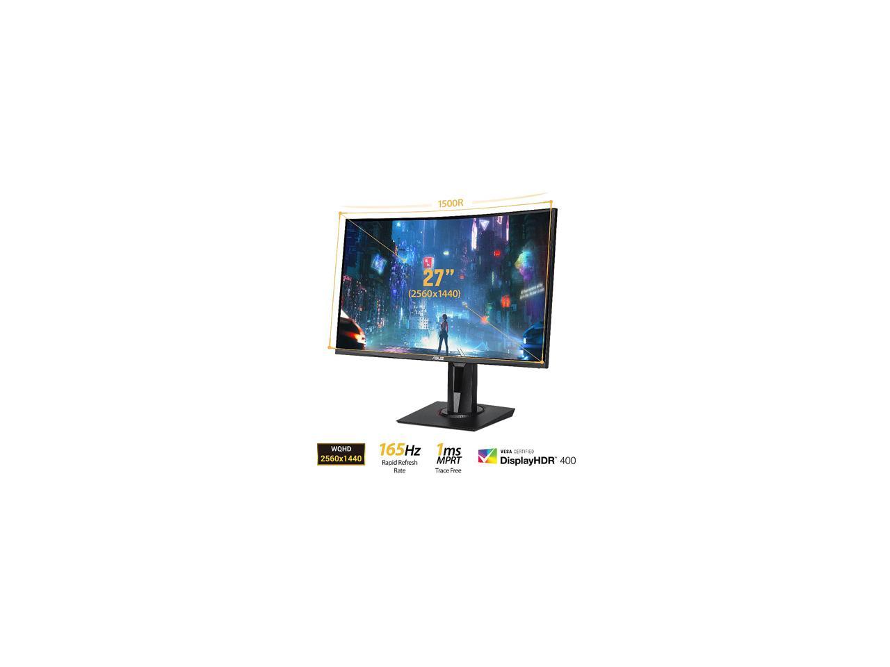 ASUS TUF GAMING VG27WQ 27" WQHD 2560 x 1440 (2K) 1ms (MPRT) 165Hz (Max) HDMI, DisplayPort FreeSync DisplayHDR 400 Built-in Speakers Curved Gaming Monitor