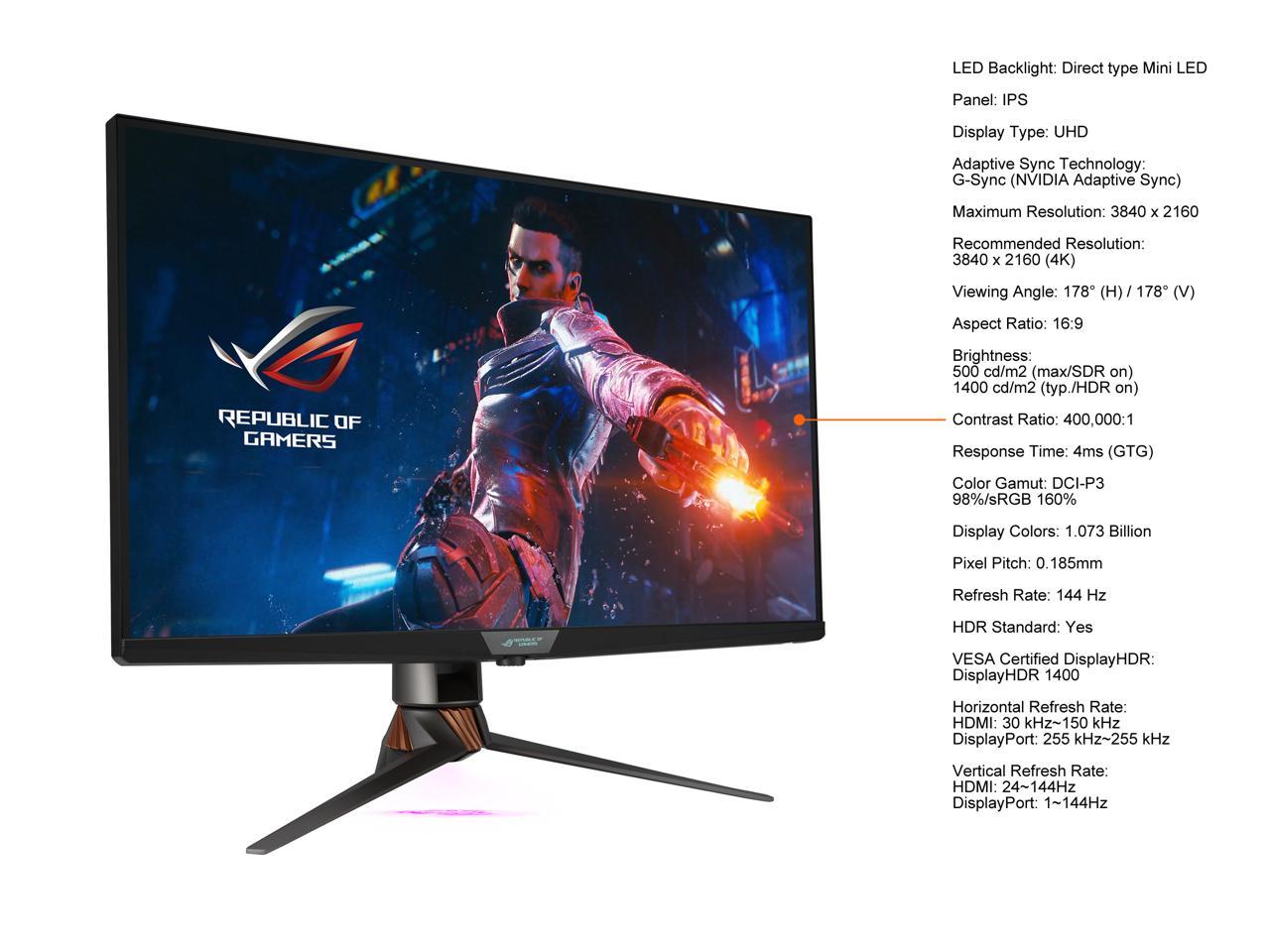 ASUS ROG Swift PG32UQX 32" 4K HDR 144Hz UHD 3840 x 2160, Mini-LED IPS, G-SYNC Ultimate, Local dimming, Quantum Dot, DisplayHDR 1400, Eye Care, DisplayPort, HDMI DSC Gaming Monitor