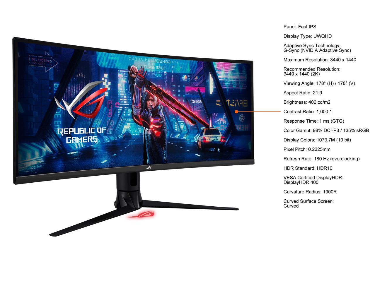 ASUS ROG Strix 34" XG349C UWQHD 3440 x 1440 180Hz (OC) 1ms (GTG) Extreme Low Motion Blur Sync, 135% sRGB, G-Sync Compatible, DisplayHDR 400, USB-C, DisplayPort, HDMI Gaming Monitor