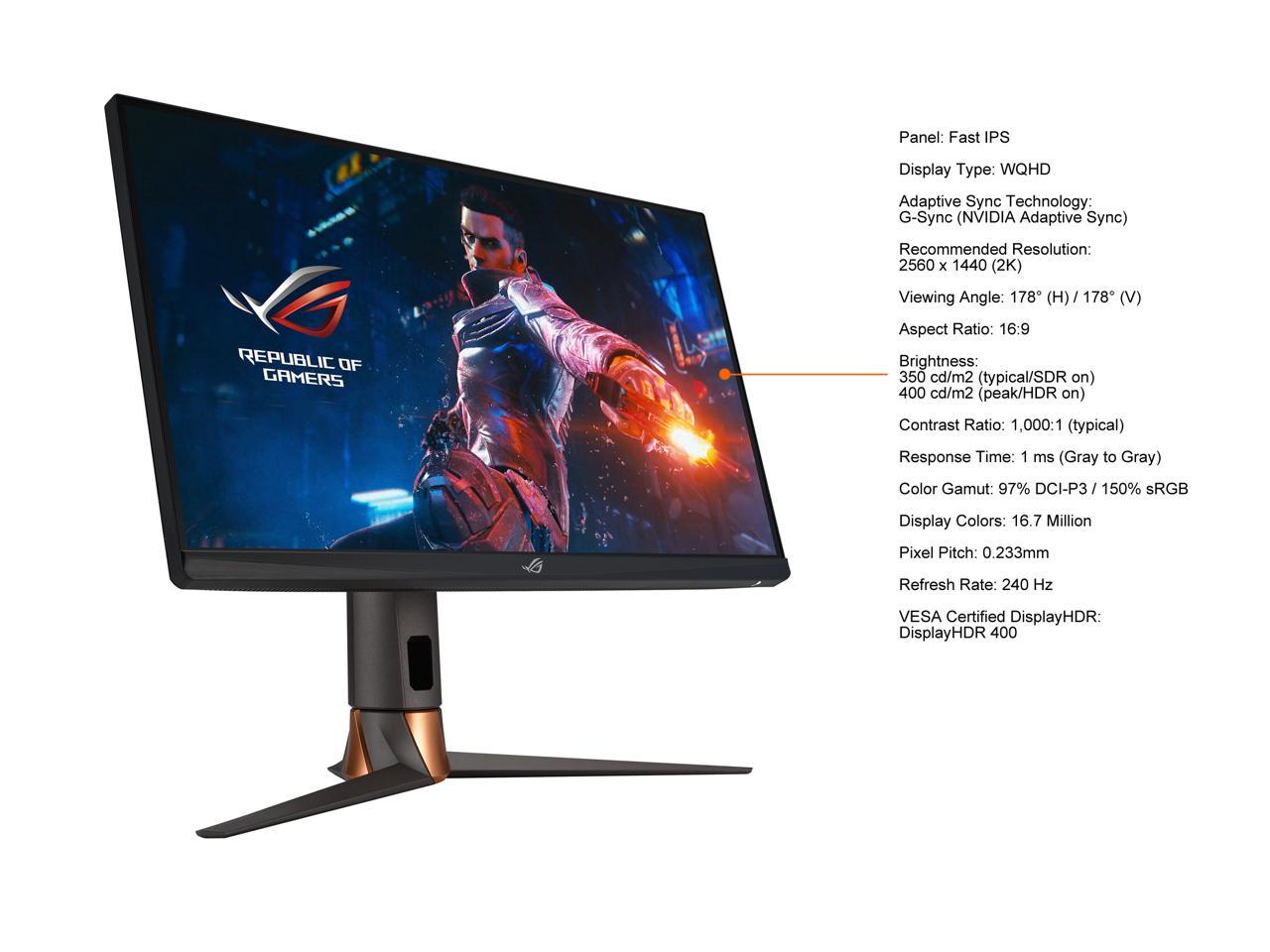 ASUS ROG Swift 27" 1440P Gaming Monitor (PG279QM) - QHD (2560 x 1440), Fast IPS, 240Hz, 1ms, G-SYNC, NVIDIA Reflex Latency Analyzer, DisplayHDR400, Eye Care, HDMI, DisplayPort, USB, Height Adjustable