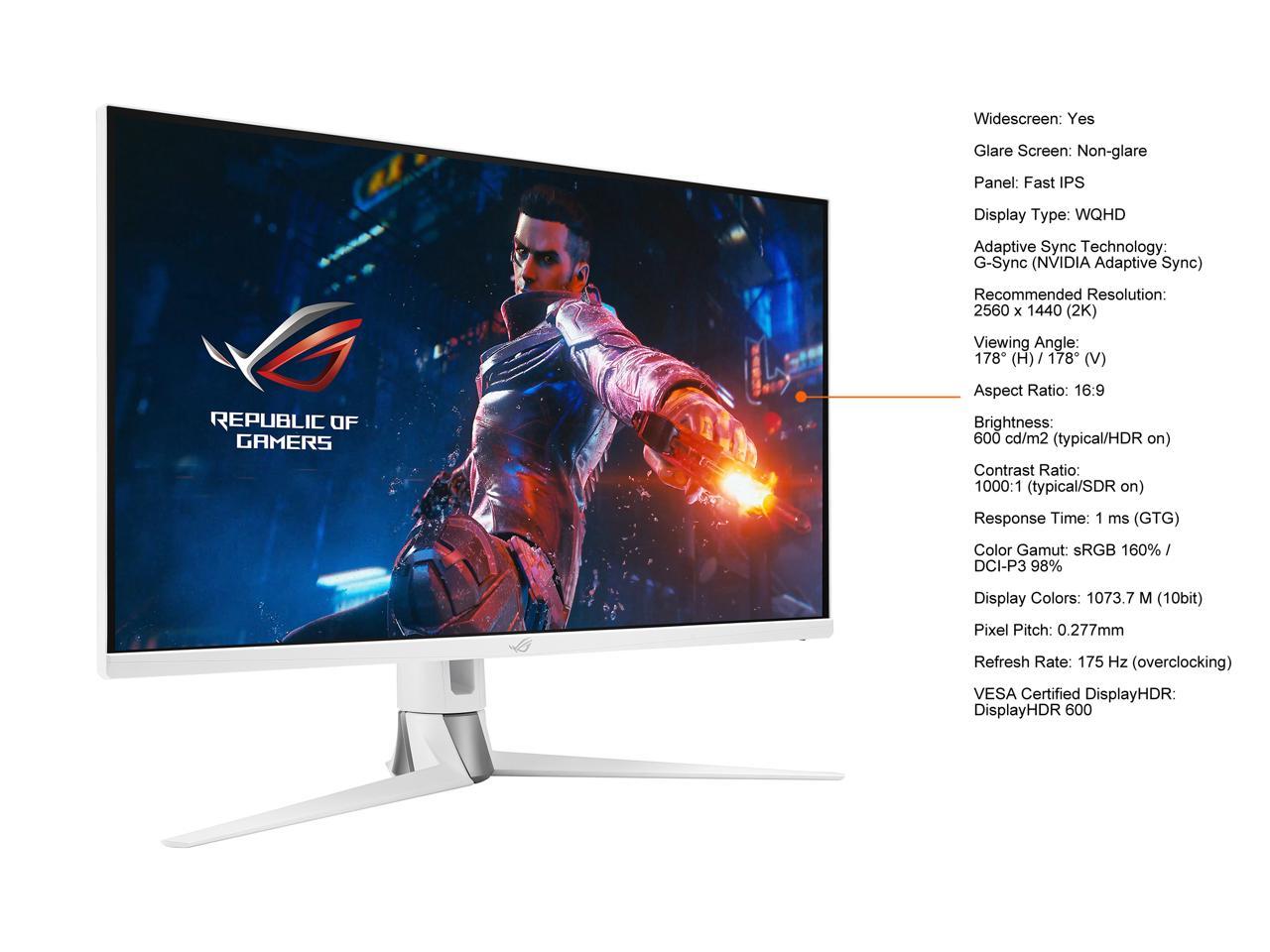 ASUS ROG Swift 32" 1440P Gaming Monitor (PG329Q-W) - White, QHD (2560 x 1440), Fast IPS, 175Hz, 1ms, Extreme Low Motion Blur Sync, G-Sync Compatible, Eye Care, DisplayPort, HDMI, USB, DisplayHDR600
