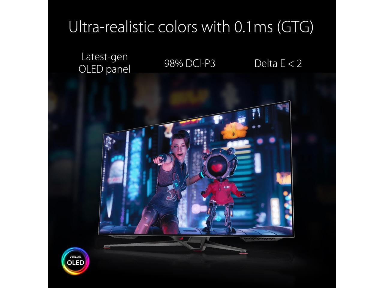 ASUS ROG Swift OLED PG48UQ Gaming Monitor - 47.5" 4K, OLED, 138Hz (Overclocked), 0.1 ms (GTG), G-SYNC Compatible, Custom Heatsink, 98% DCI-P3, True 10-bit, HDMI 2.1, DisplayPort 1.4