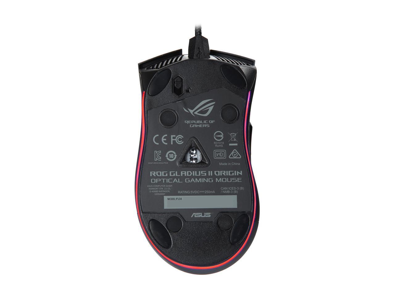 ASUS ROG Gladius II Origin Wired USB Optical Ergonomic FPS Gaming Mouse featuring Aura Sync RGB, 12000 dpi Optical, 50G Acceleration, 250 IPS sensors and swappable Omron switches