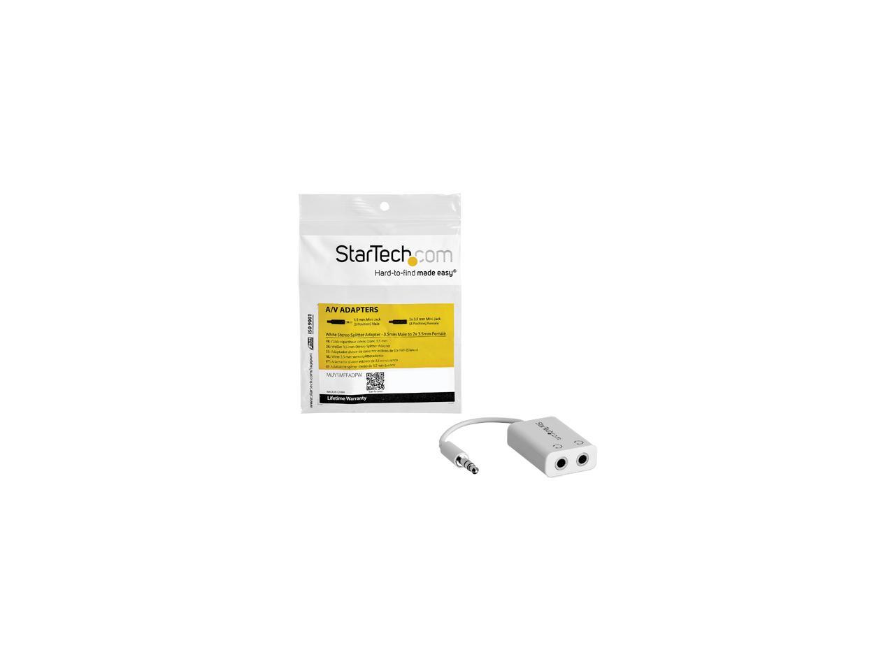 StarTech.com MUY1MFFADPW White Slim Mini Jack Headphone Splitter Cable Adapter - 3.5mm Male to 2x 3.5mm Female Male to Female