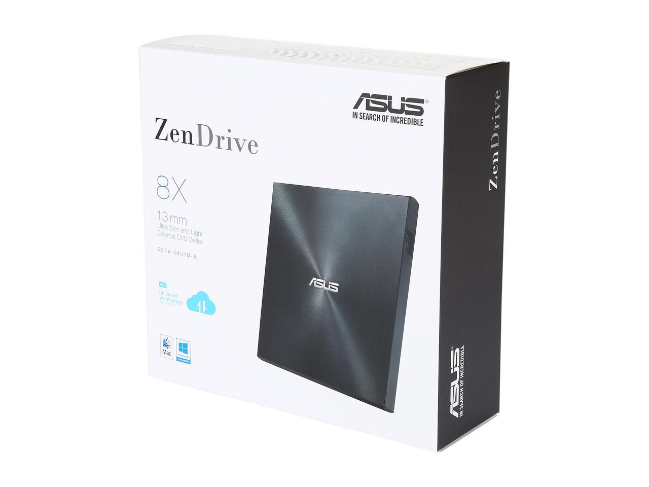 ASUS ZenDrive Ultra-slim External DVD Re-writer MacOS Compatible Model SDRW-08U7M-U/BLK/G/AS