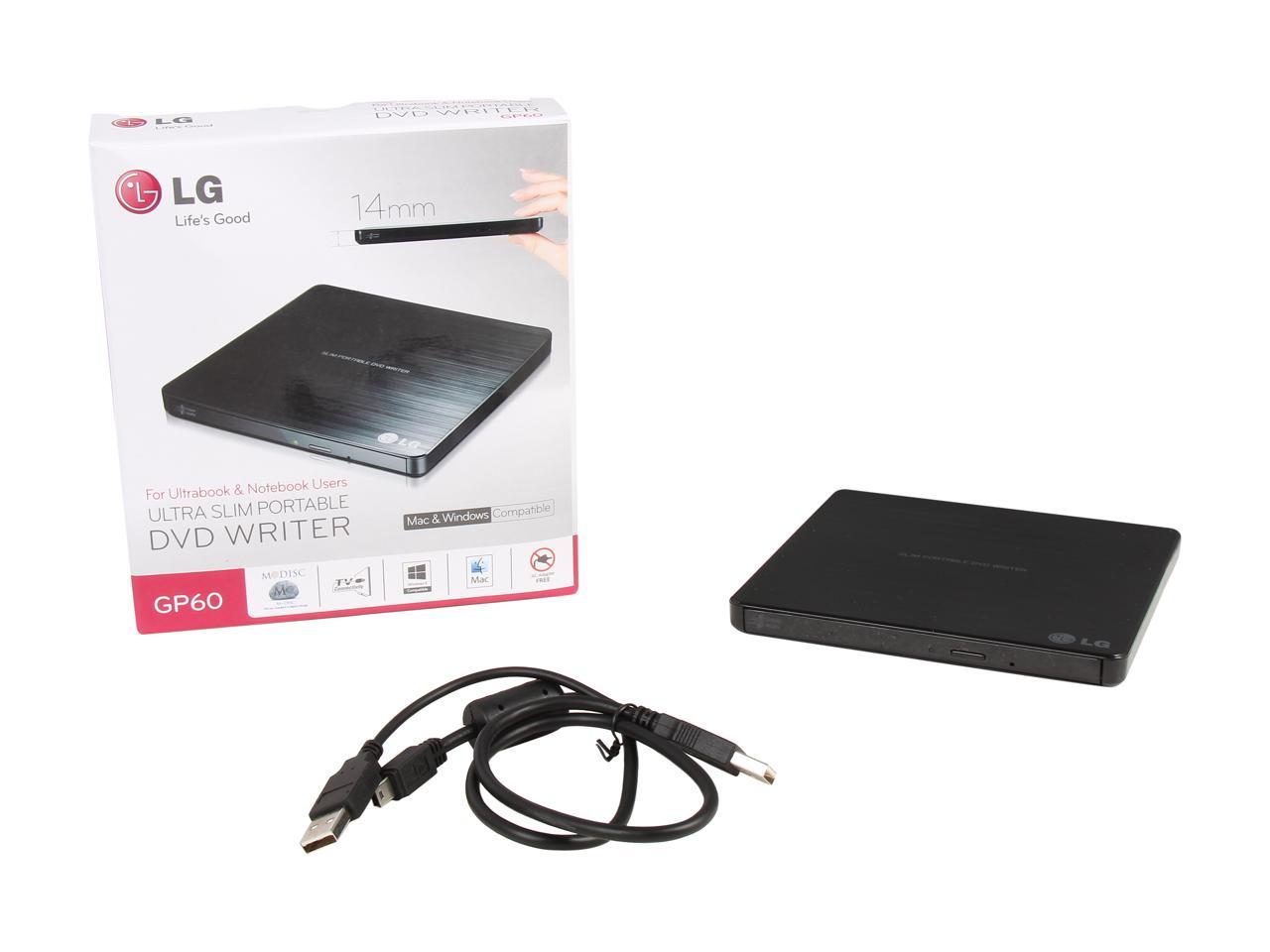 LG Ultra Slim External DVDRW with Mac and Surface Compatible Model GP60NB50
